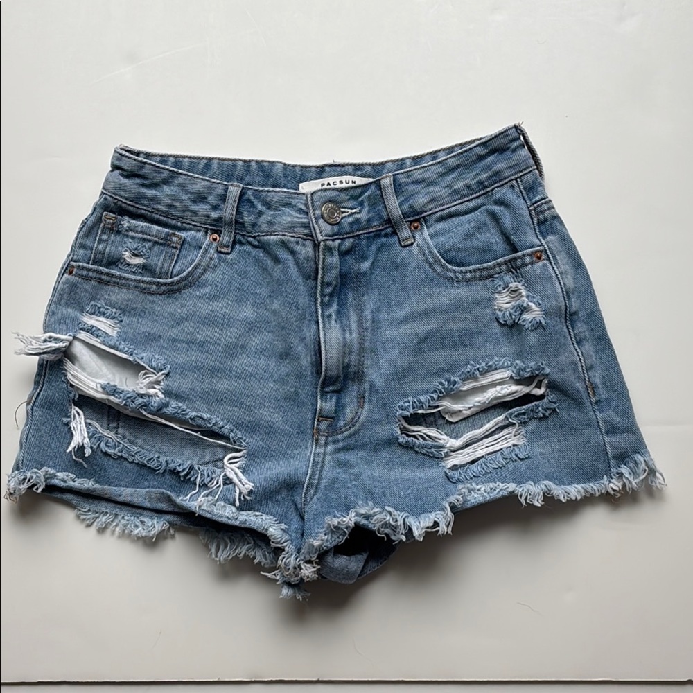 PacSun High Rise Festival Blue Distressed Denim Jean Shorts sz 27